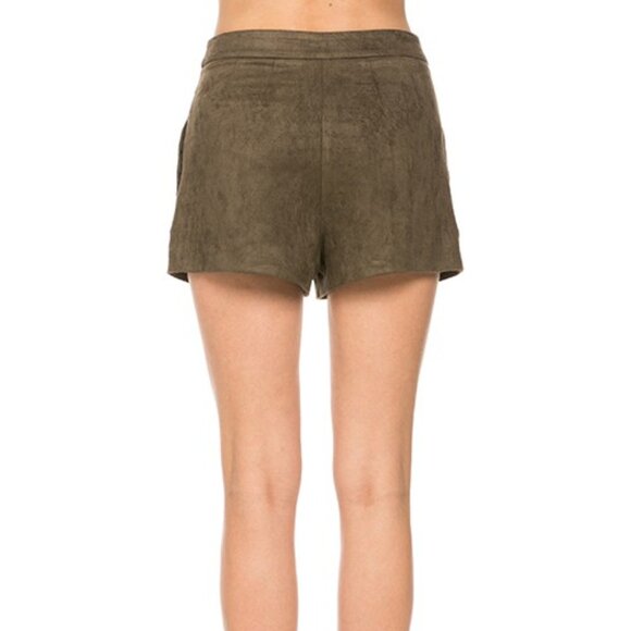 MITTOSHOP Faux Suede High-Waist Shorts | Olive Brown Soft Touch - Picture 2 of 4